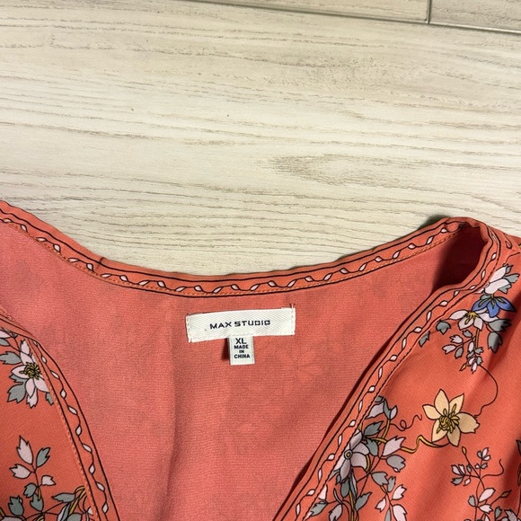 Max Studio Floral Tiered Dress XL Boho Smocked Waist - Picture 5 of 8